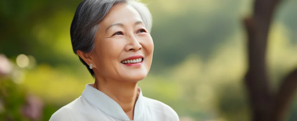 happy senior woman enjoying clear vision outdoors